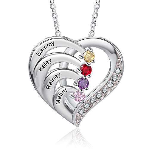 Ashleymade Personalisierte Namenskette Silber 925 Halskette Damen Herz Anhänger mit Namen Gravur Mutter Tochter Kette Geschenk für Muttertag Valentinstag Weihnachten