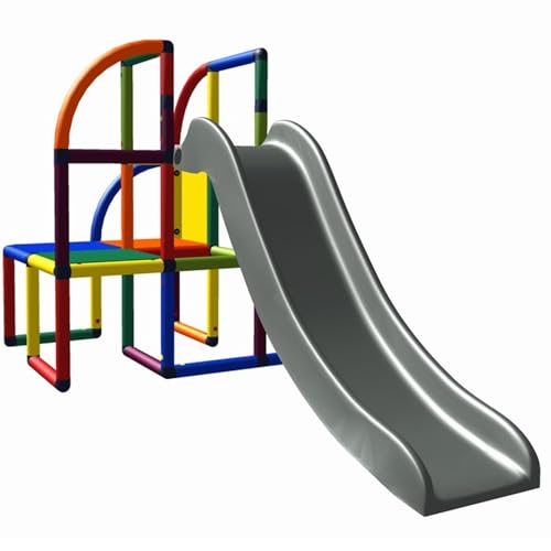 Moveandstic Olaf Spielturm mit Rutsche für Kinder, Kletterturm mit Kinderrutsche, modular erweiterbares Klettergerüst für drinnen und draußen, Multicolor, 225 x 125 x 125 cm