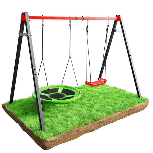 K-Sport: Doppelschaukel (Metall) mit Storchennest & Brettschaukel I Schaukelgestell bis 150 kg belastbar I stabil & sicher I Outdoor Schaukel I Garten Schaukelgerüst I Made in EU