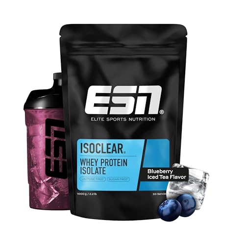 ESN ISOCLEAR Whey Isolate Protein Pulver, 1000g, Blueberry Iced Tea, Proteinlimo mit fruchtig leckerem Geschmack, clear Whey - made in Germany
