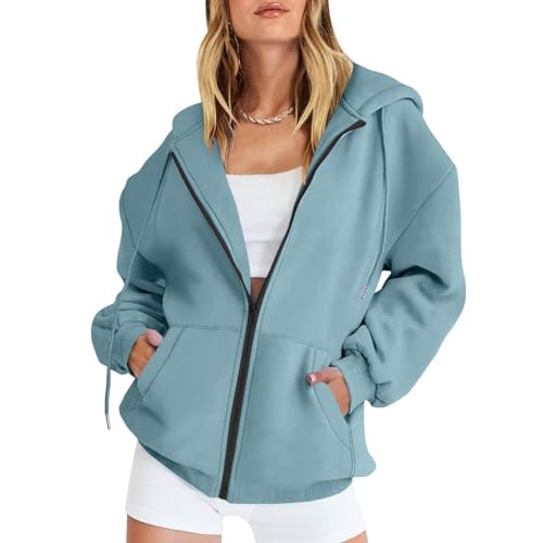 Hsternexy Sweatjacke Damen mit Kapuze Freizeit Kapuzenjacke Übergangsjacke - Oversized Locker Zipper Hoodie Langarm Pullover Mantel Sweatshirt Reißverschluss Sportjacke Cardigan Jacke