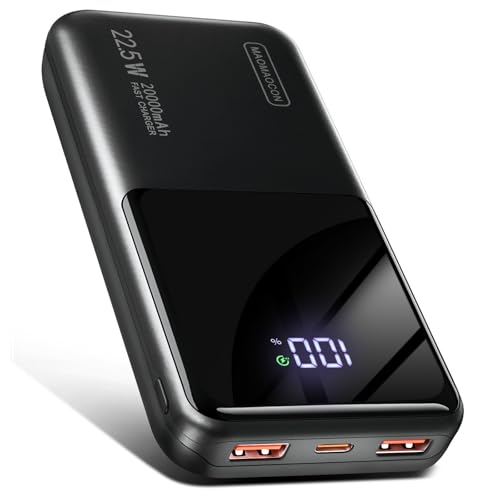 Power Bank 20000mAh 22.5W Klein Schnellladefunktion Powerbank 1 USB-C 2 USB-A Mini Externe Handyakkus LCD Display Akkupack für iPhone 17 16 15 14 13 Smartphones Travel Camping Outdoor etc (Black)