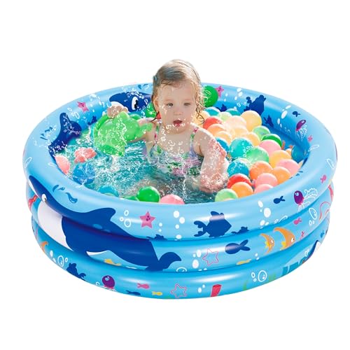 SLOOSH Aufblasbarer Pool 86 x 25 cm, Kinder Pool, 3 Ringe, Aufblasbare Badewanne,Aufblasbares Planschbecken für Kinder,Schwimmbecken (Blau)