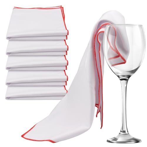 5 Stück Poliertuch Gläser, 30 X 30 cm Glaspoliertücher, Poliertücher Gläser Gastronomie, Glasreinigungstücher, Fusselfrei Poliertücher Hochglanzoberflächen, Weiß Weingläser Tücher mit Rotem Rand