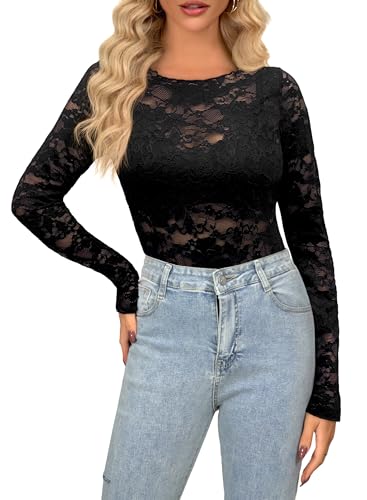 Damen Sexy Oberteil Transparent Bluse Netzoberteil Mesh Crop Top Langarm Durchsichtiges Oberteile Festival Mesh Sheer Basic Shirt Y2K Rave Outfit Party Clubwear(9372L,Schwarz01)
