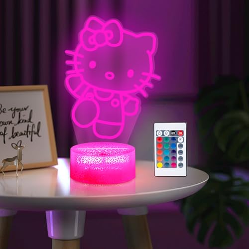 ZTZK Kitty Lampe, 3D 16 Farben Intelligentes Fernbedienungs Nachtlicht