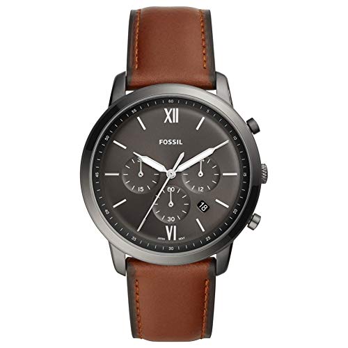 Fossil Neutra uhr für Herren, Chronographenwerk mit Edelstahl- oder Lederarmband, Braun und Dunkelgrau, 44MM