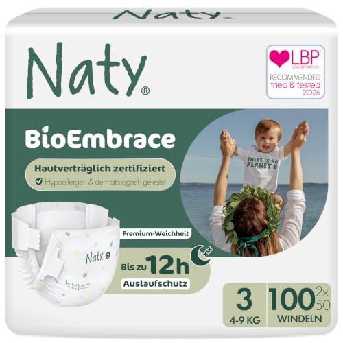Naty BioEmbrace Baby Windeln, Größe 3 (4–9 kg), 100 Stück