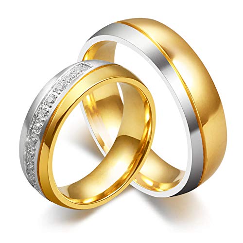 ANAZOZ Edelstahl Ringe Paar, Eheringe Herren Gold Schlicht Größe 65 (20.7) Herren Ringe Vergoldet 18k
