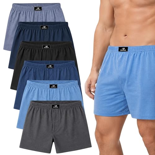SGS Boxershorts Herren Locker & Weich – 10er & 6er Pack, 100% Baumwolle Herren Unterwäsche & Unterhosen Männer Weit, Keine Kniefeln, mit & ohne Eingriff, bis 6XL L-6 STK ohne Eingriff Dunkel Blau