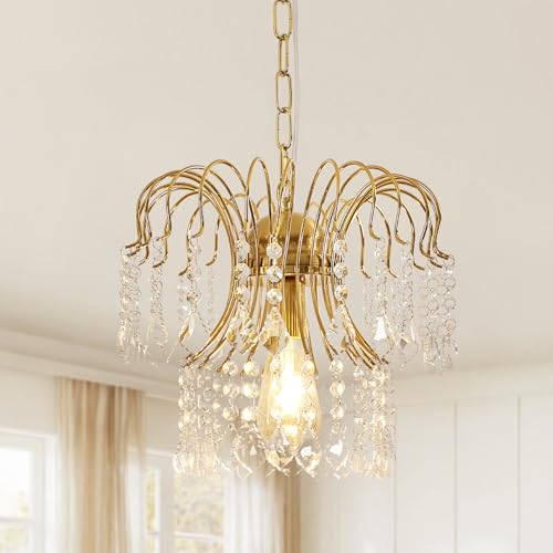 DAXGD Kristall Kronleuchter K9 Kristall Pendelleuchte Kronleuchter Leuchten Deckenleuchte für Wohnzimmer Schlafzimmer Restaurant Flur Gold 1 Lichter [Energieklasse E]