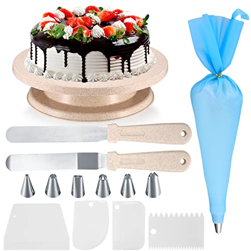 SZJYG Tortenplatte, Drehbarer Tortenständer, Kuchen Drehteller, Kuchen Dekorations Kits, Cake Decorating Turntable mit Kuchenschabern, Pfannenwendern, Kuchenspritzbeuteln und Spritzspitzen