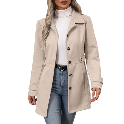 Generisch Damen Winterjacke Übergangsjacke Mantel Lang Jacke Winter Damen-Jacken Elegant Knopfleiste Gürtel Design Klassisch Figurbetont Outfits für Alltag Büro Reisen