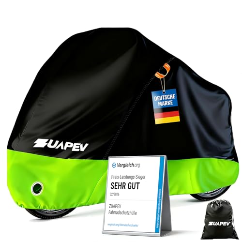 ZUAPEV® Fahrradabdeckung Wasserdicht Fahrradgarage Wetterfest Plane für Aussen, Fahrrad Abdeckplane 210D Fahrradplane Regenschutz, Fahrrad Garage Outdoor Abdeckung Schutzhülle -Test SEHR GUT