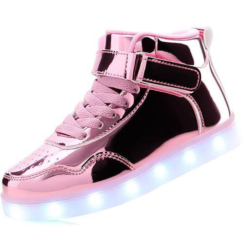 APTESOL Kinder LED Schuhe High-Top Licht Blinkt Sneaker USB Aufladen Shoes für Jungen und Mädchen [Spiegel Rosa, EU40]