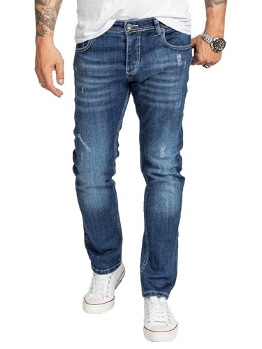 Rock Creek Herren Jeans Regular Fit Stretch Jeans Männerhose Herrenjeans Denim Hosen Herrenhose Straight Cut Stonewashed RC-2410 Blau W40 L34