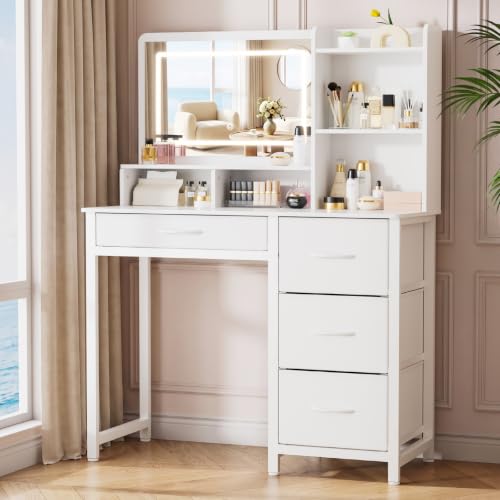 Kitsure Schminktisch mit Beleuchtung und Spiegel, 90 x 45 x 133,1 cm