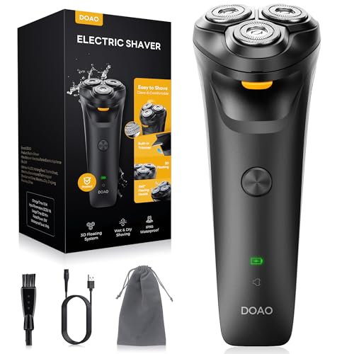 DOAO Rasierer Herren Elektrisch mit 3D-Schwebekopf, Kabellos LED Elektrischer Nass- und Trockenrasierer für Männe, IPX6 Wasserdichter Elektrorasierer, USB-C Aufladung & Pop-Up Trimmer, Reisesperre
