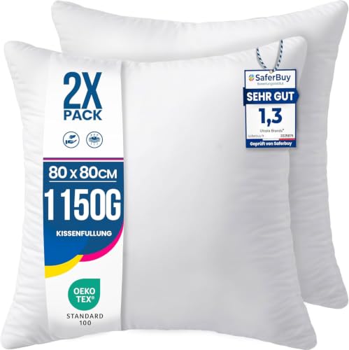 Utopia Bedding Kissenfüllungen 80x80 cm, 2er-Set, Hohlfaser, Weiß