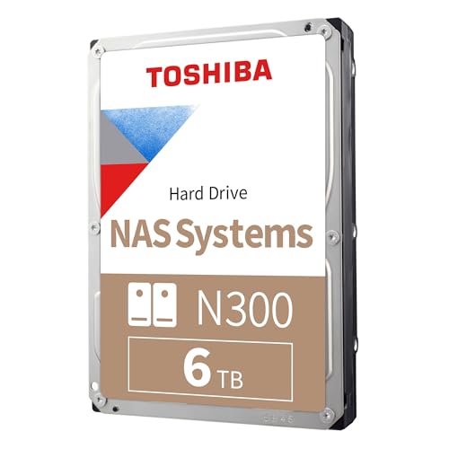 TOSHIBA N300 6TB Interne NAS-Festplatte, 3,5'' SATA HDD, 7200 RPM, 24/7 Betrieb, unterstützt 1-8 Baysysteme, 128MB Cache, 180TB/Jahr Arbeitslast, 3 Jahre Garantie (HDEX01SZNA51F)