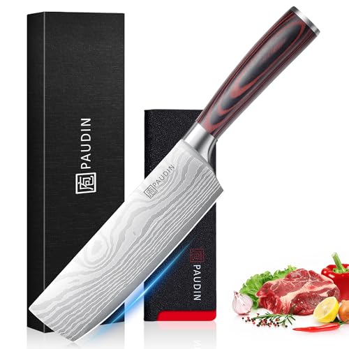 PAUDIN Japanisches Messer, Klingenlänge 17 cm Nariki Messer Hackmesser Kochmesser aus hochwertigem Edelstahl, asiatisches Mehrzweck Küchenmesser für Haus und Küche mit ergonomischem Griff