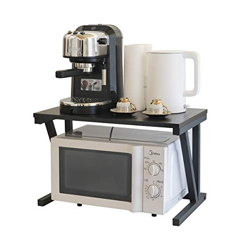 Leymore 2-stöckiges Mikrowellen-Ofenregal aus Holz und Stahl, für Bäcker, Küche, Aufbewahrung, Organizer, Drucker-Regal, schwarz