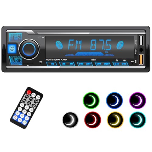 Autoradio Bluetooth,CENXINY Auto Radio Bluetooth Radio mit 7 Farben Licht Einstellbar 1 Din Autoradio Bluetooth FM mit 2USB/AUX/TF MP3 Player Unterstützt iOS und Android