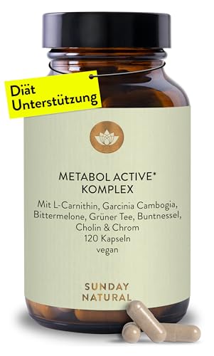 SUNDAY NATURAL® 120 Stoffwechsel Kapseln Metabol Active* - Diät Unterstützung – Hochdosiert mit Bittermelone, Garcinia Cambogia, Grüntee, Chrom, Cholin – Laborgeprüft, vegan, ohne unnötige Zusätze