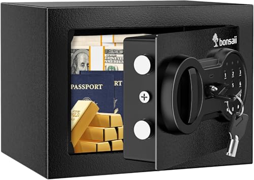 Bonsaii Tresor mit elektronischem Tastenfeld, 6,6 L Safe Tresor mit Stahlkonstruktion für Bargeld, Schmuck und Wertsachen, 17 x 23 x 17 cm, geeignet für Zuhause, Büro und Hotel