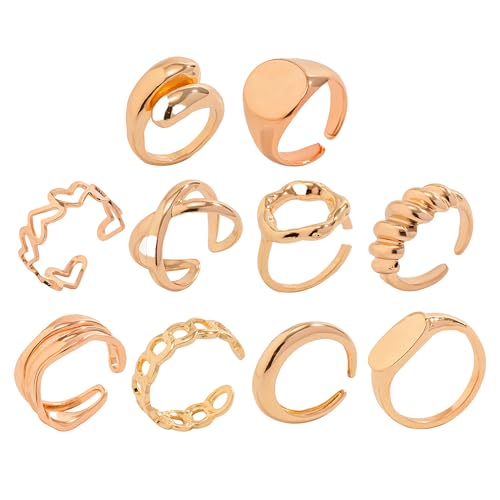Oykrueats 10 Stück Ringe Gold Set,Modebewusstes und Anspruchsvoll Goldene Ringe Set,Goldringe Damen,Frauenschmuck Geschenke,für Frauen Teen Mädchen