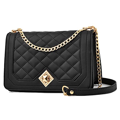 Travistar Kleine Umhängetasche Damen – Handtasche Damen Klein aus Kunstleder, Kette Schulterriemen Tasche Crossbody Bag mit Reißverschluss, Schultertasche für Alltag, Reisen & Geschenk (Schwarz)