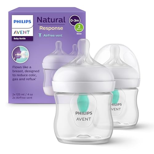 Philips AVENT Babyflaschen Natural Response – 2x Babyflaschen mit AirFree Ventil, 125 ml, BPA-frei, für Neugeborene ab 0 Monaten (Modell SCY670/02)