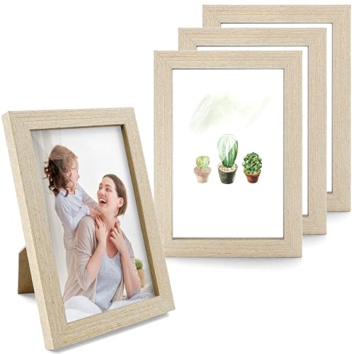 Bilderrahmen 10x15 cm 4er-Set, Hochwertige MDF-Holzrahmen in Naturoptik, Mit Acrylglas und Drehverschluss, Für Wandmontage oder Tischaufstellung, Geeignet für Fotos, Postkarten & Bilder