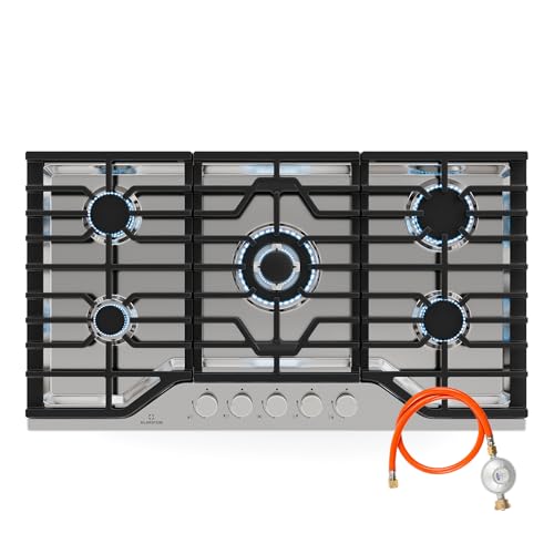 Klarstein Turbocast Gaskochfeld - 5-Brenner Edelstahl 304, 3,4 kW Wokbrenner, Gusseiserne Pfannenhalter, Elektrische Zündung, Sicherheitsabschaltung, LPG-Umrüstsatz, Gasherdplatte