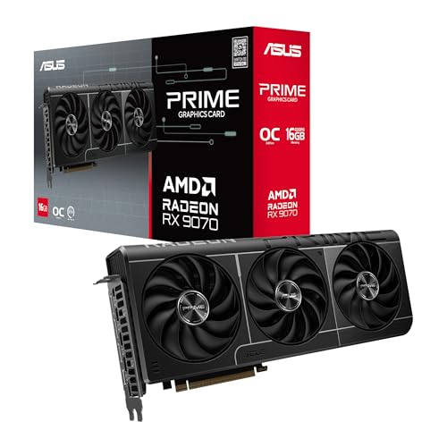 ASUS Prime Radeon RX 9070 OC Edition 16GB GDDR6 Gaming Grafikkarte (AMD Radeon Radeon RX9070, PCIe 5.0, 1x HDMI 2.1b, 3X DisplayPort 2.1a, 2.5-Slot-Design, PRIME-RX9070-O16G)