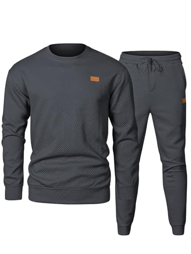 Elegancity Trainingsanzug Herren 2-Teiliger Jogginganzug Sets Casual Jogginghose Herren Lang und Rundhals Sweatshirt Set Sportanzug Tracksuit,Dunkelgrau L