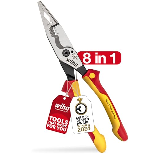 Wiha Multifunktionszange für Elektriker 8in1 I Crimpen, Abisolieren, Schneiden, Greifen, Entgraten, Biegen, Verschrauben, Schrauben schneiden (45705)