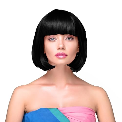 KarneLux Perücke Bob mit Pony - Kurzhaarperücke für Fasching, Karneval und Motto Partys - Damen Charleston Perücke im 20er Jahre Look (Schwarz)