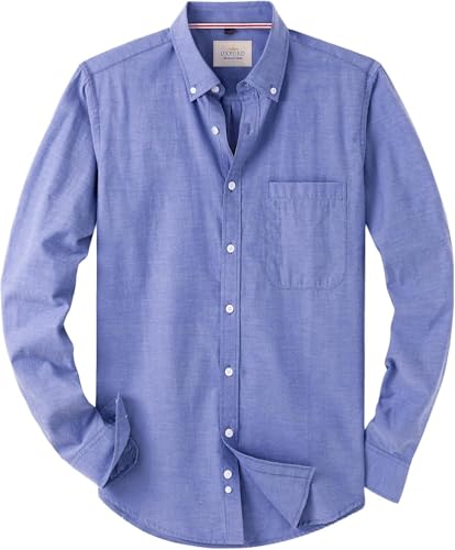 J.VER Oxford Herren Hemd Bügelfrei Regular Fit HerrenHemden Langarm Casual Oberhemd aus Baumwolle Button Down Hemden Faltenfrei Freizeithemd mit Tasche,Blau,XL
