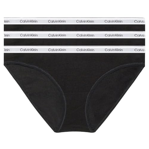 Calvin Klein Damen 3er Pack Slips Bikini Form Baumwolle mit Stretch, Schwarz (Black/Black/Black), L