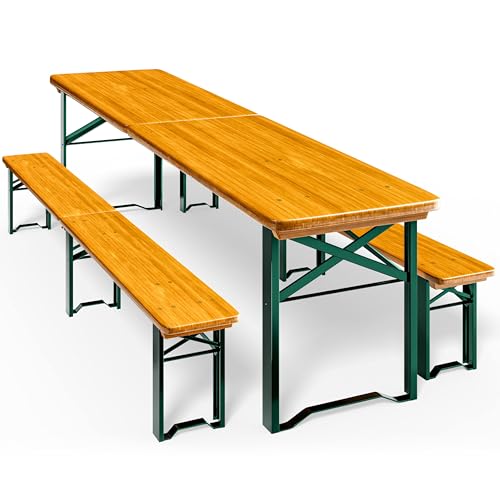 Casaria 2er Set Bierzeltgarnitur 220cm Modell 2026 10 Personen hohe Belastbarkeit Massiv Holz klappbar Festzeltgarnitur 2 Bierbänke Biertisch Garten