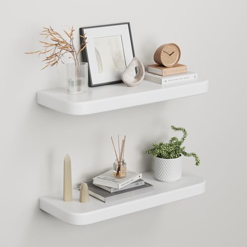 hi-home Wandregal 2er Set aus Holz – Schweberegale mit Unsichtbarer Halterung, Rustikales Holzregal für Wohnzimmer, Schlafzimmer oder Küche, Platzsparendes Wandboard für Bücher und Deko, Weiß