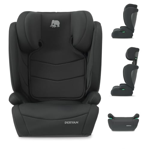 Deryan Charlie i-Size Kindersitz 100-150 cm - Gruppe 1/2/3, 9-36kg, 3,5 bis 12 Jahre, Autokindersitz mit Gurtbefestigung - Einstellbare Kopfstütze, Seitenaufprallschutz - Schwarz