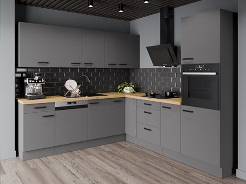 Kuechen-preisbombe Winkelküche Nessa 250x250 cm Küchenzeile Einbauküche Eckküche Küche Anthrazit