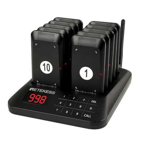 Retekess TD157S Pager Rufsystem, 400M Restaurant Pager, 2 Rufmodi, mit Vibration, Gruppenruf mit Einem klick, 997 Kanäle, Pager Pieper Gilt für Fast Food, Food Truck, Eiscafé (EU-Stecker)