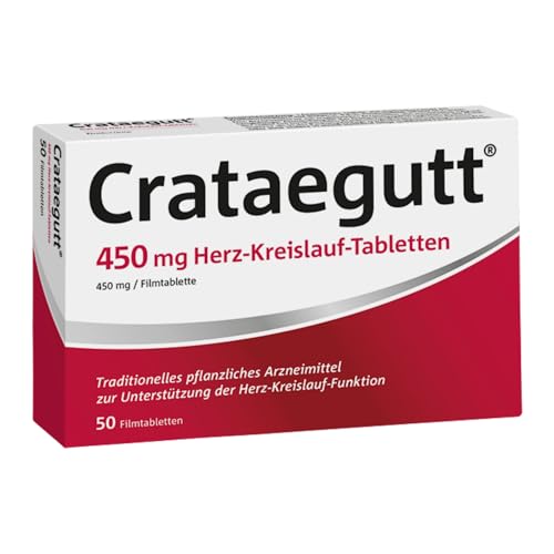 Crataegutt 450 mg Herz-Kreislauf-Tabletten | 50 Tabletten | Pflanzliches Arzneimittel zur Unterstützung der Herz Kreislauf Funktion | Weißdorn hochdosiert | Stärkung für Herz und Kreislauf