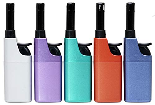 Komfort Feuerzeug 5er Pack – Ergonomisch - Barrierefrei - Seniorengerecht– Nachfüllbare Piezo Gasanzünder mit Leichtbedienung – Metallic & Farbig – Für Kerzen, Grill & Outdoor