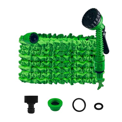 Lahnaokfis 7.5m Gartenschlauch Flexibel, Wasserschlauch Dehnbar Flexibler Schlauch Anschluss mit 7 Funktionen Garten Handbraus für Garten Haustier Autowäsche (Grün)