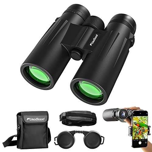 Usogood 10x42 HD fernglas Erwachsene mit BAK4-Prisma und FMC-Objektiv, wasserdicht Binoculars für Vogelbeobachtung, Jagd, Wandern mit Smartphone-Adapter