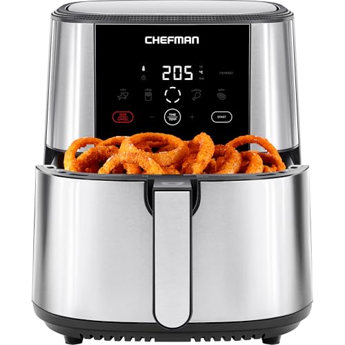 Chefman TurboFry Touch Heißluftfritteuse, XL 7.6-L Familiengröße, One-Touch Digitale Voreinstellungen, Pommes Frites, Hähnchen, Fleisch, Fisch, Spülmaschinenfest, Automatische Abschaltung, Edelstahl